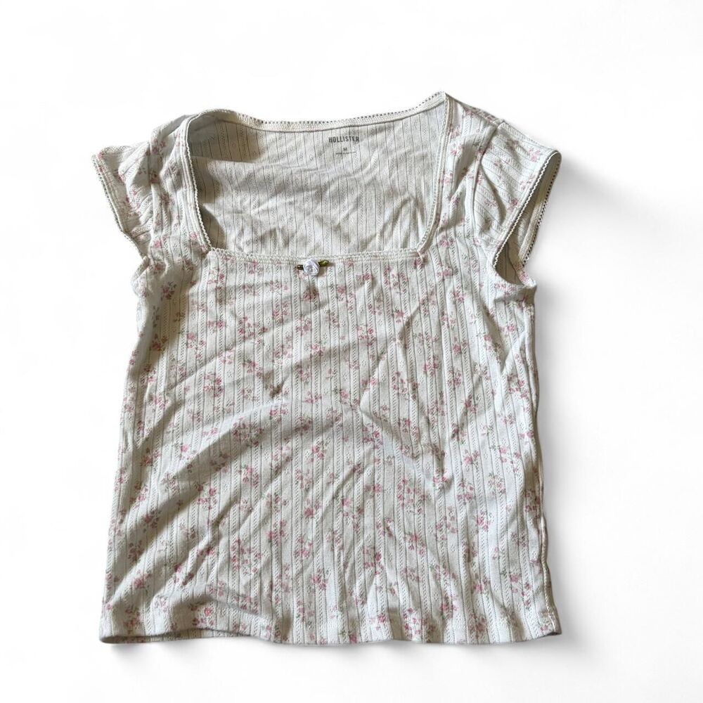 Hollister-co Women's White and Cream Crop-top